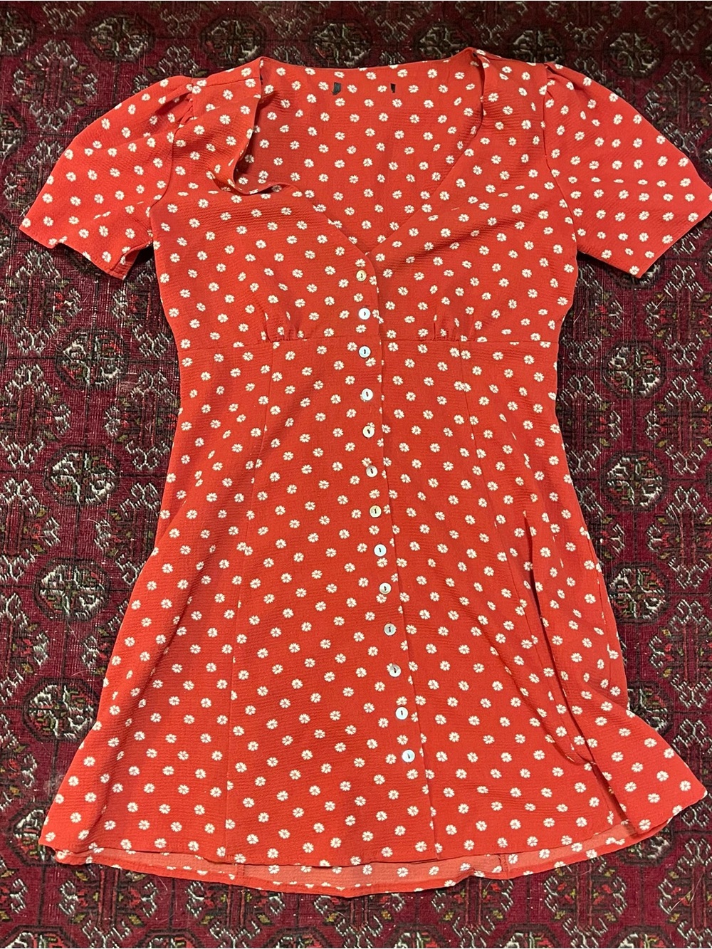 Darling Red Floral Button-Front Mini Dress